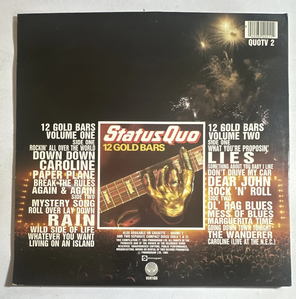 Status Quo-12 Gold Bars Volume 1+1-Vertigo-QUOTV2-Double-Lp Record EX / EX - Image 3 of 4