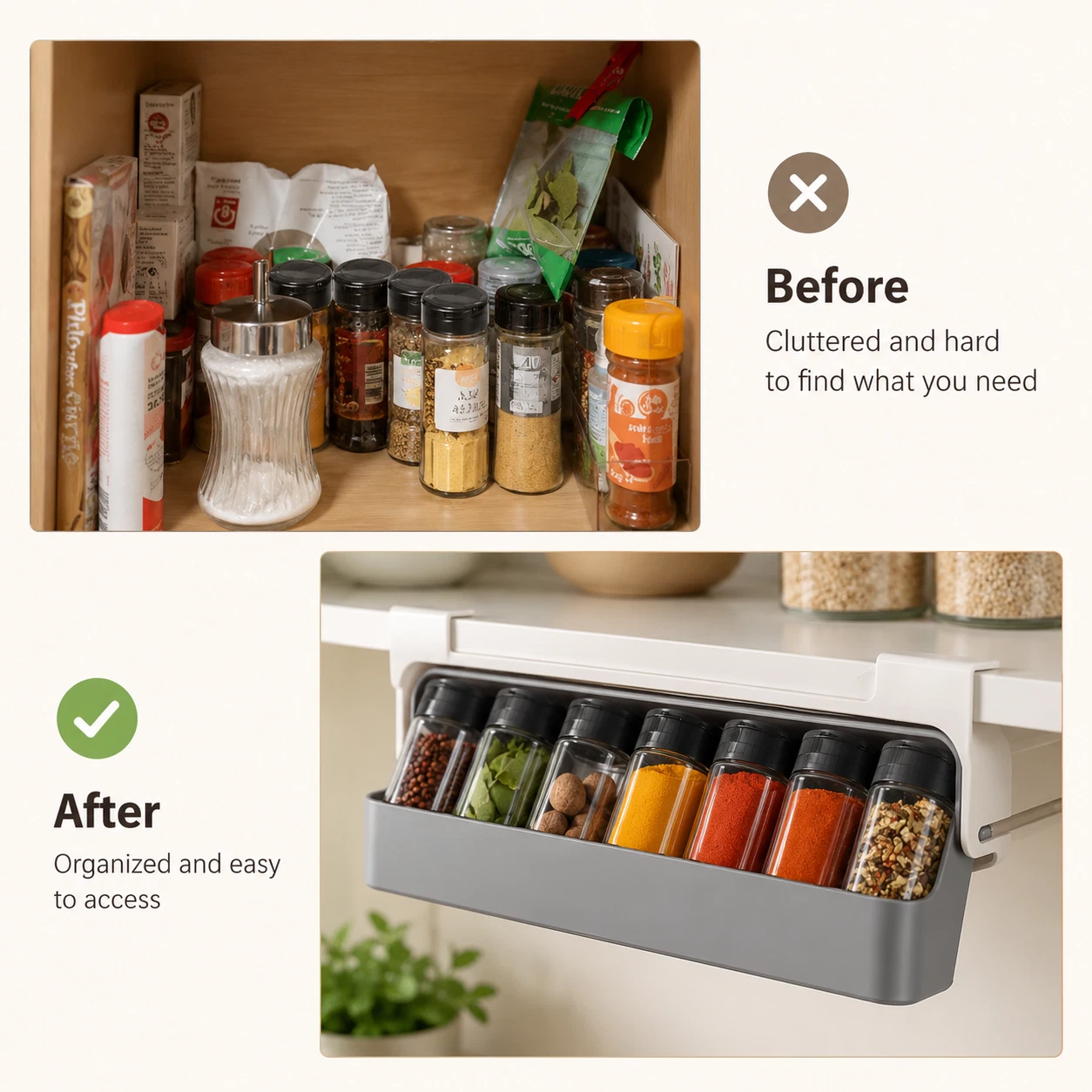 Under Desk Hidden Spice Rack Pull Out Seasoning Bottle Organizer Storage Shelf