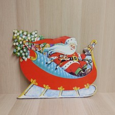 Vintage Die Cut Santa In Sleigh Wall Door Decoration 16" Wide