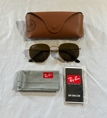 Ray-Ban Hexagonal RB 3548-N Gold Polarized Brown Lenses Sunglasses 54-21 Case