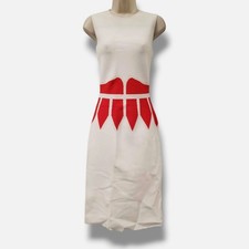 Alexander McQueen Women's White Red Sleeveless Jewel Neck Midi Dress Size S