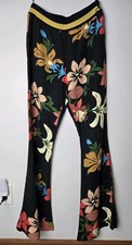 FARM Rio Black Floral Wide Leg Flare Viscose Pants Tropical Print size XS