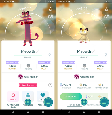 Pokémon Go - Shiny Meowth Gigantamax - Mini PTC 80K Stardust | eBay