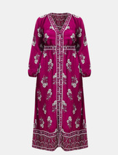 New w Tags Loft 4 Petite Long Maxi Plum Dress 39467591 Floral Puff Sleeve Button