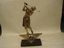 VINTAGE SILVER FEMALE GOLFER SPORTS SCULPTURE by WEIDLICH BROS SILVER MFG CO.