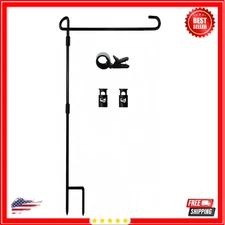 Garden Flag Stand-Holder-Pole with Garden Flag Stopper and Anti-Wind Clip for...