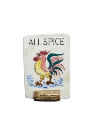 Vintage Ceramic Spice Jar Tile Label  Allspice  Rooster Design Replacement Piece