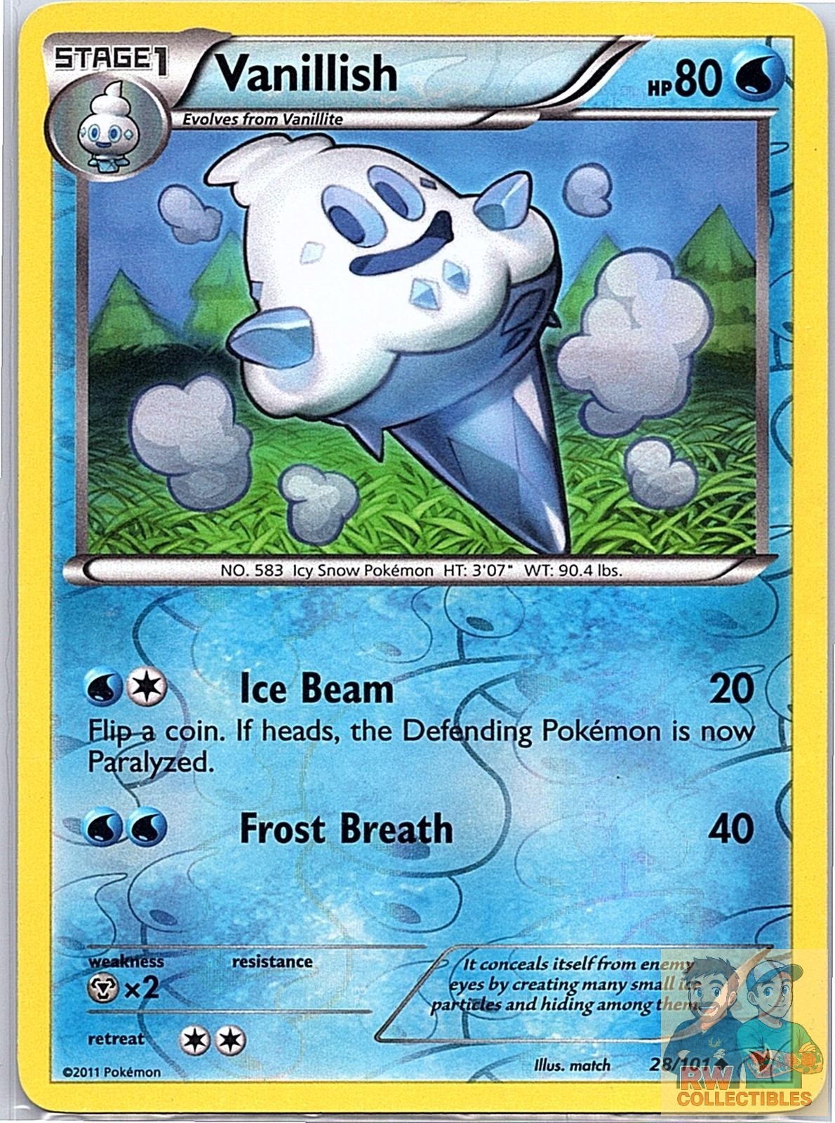 Vanillish 28/101 Uncommon Noble Victories Pokemon Reverse Holo Lightly Played