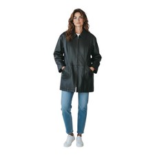 Vintage 90s Black Leather Long Coat Womens L Minimalist Grunge Jacket Zip