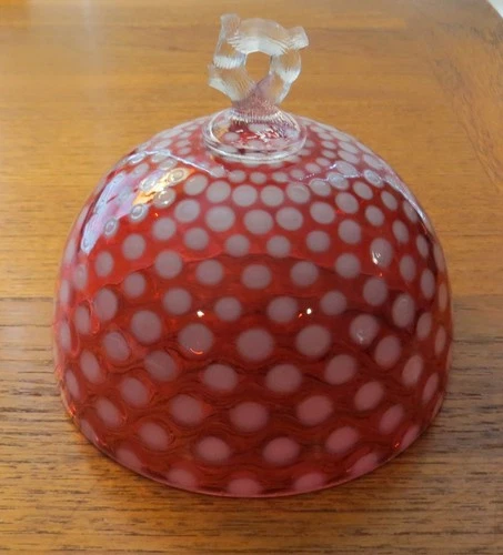 Vintage Fenton 1950's Milk Glass & Polka Dot Cranberry Cheese / Butter Dish TOP