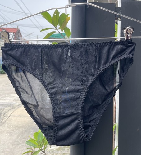 Vintage Sheer Black Nylon Panties Floral Lace Slippery High Cut Briefs SZ.7-8 - Picture 2 of 21