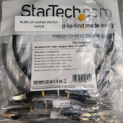 10 pcs StarTech NLBK-2F-CAT6A  2 ft Ethernet Cable LSZH Snagless ETL Verified