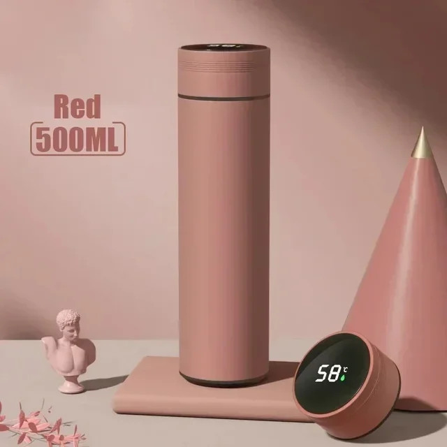 Bouteille isotherme rose 500ml pour le bureau et le sport avec ecran LED