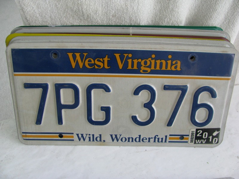 license plate-  West Virginia - more than 3 years old