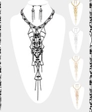 Crystal Rhinestone Choker Wedding Statement Necklace Long Fringe Drop Bib