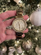 Michael Kors MK5354 Parker Gold Tone Crystal Pave Stainless Watch New Battery