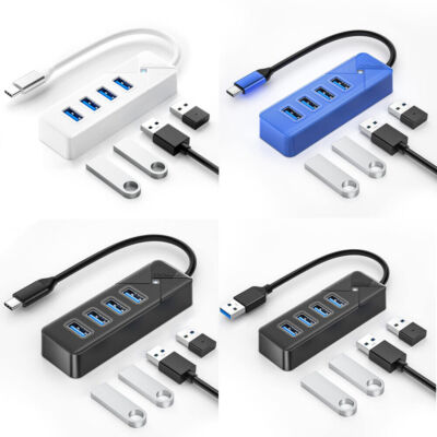 4-Port USB 3.0 Hub Splitter Multi Adapter High Speed For PC Mac Desktop Laptop