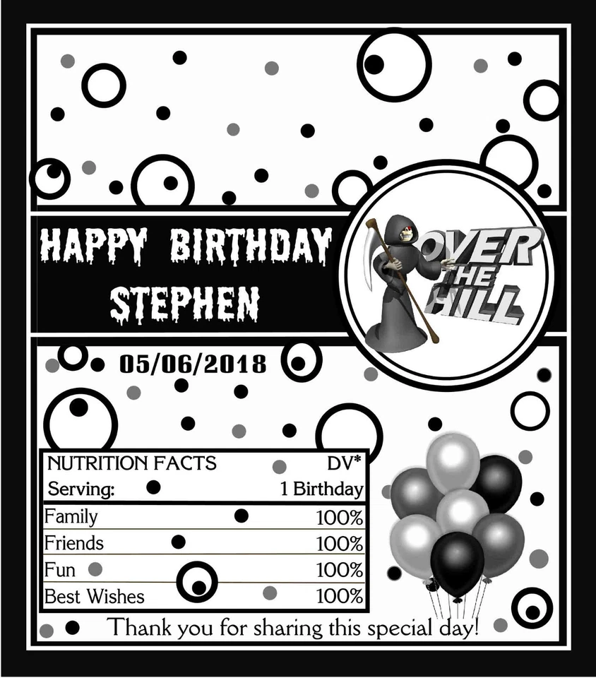 12 ~ OVER THE HILL FIESTA DE CUMPLEAÑOS CANDY BAR ENVOLTORIOS FAVORES DE FIESTA Foto 2 de 2