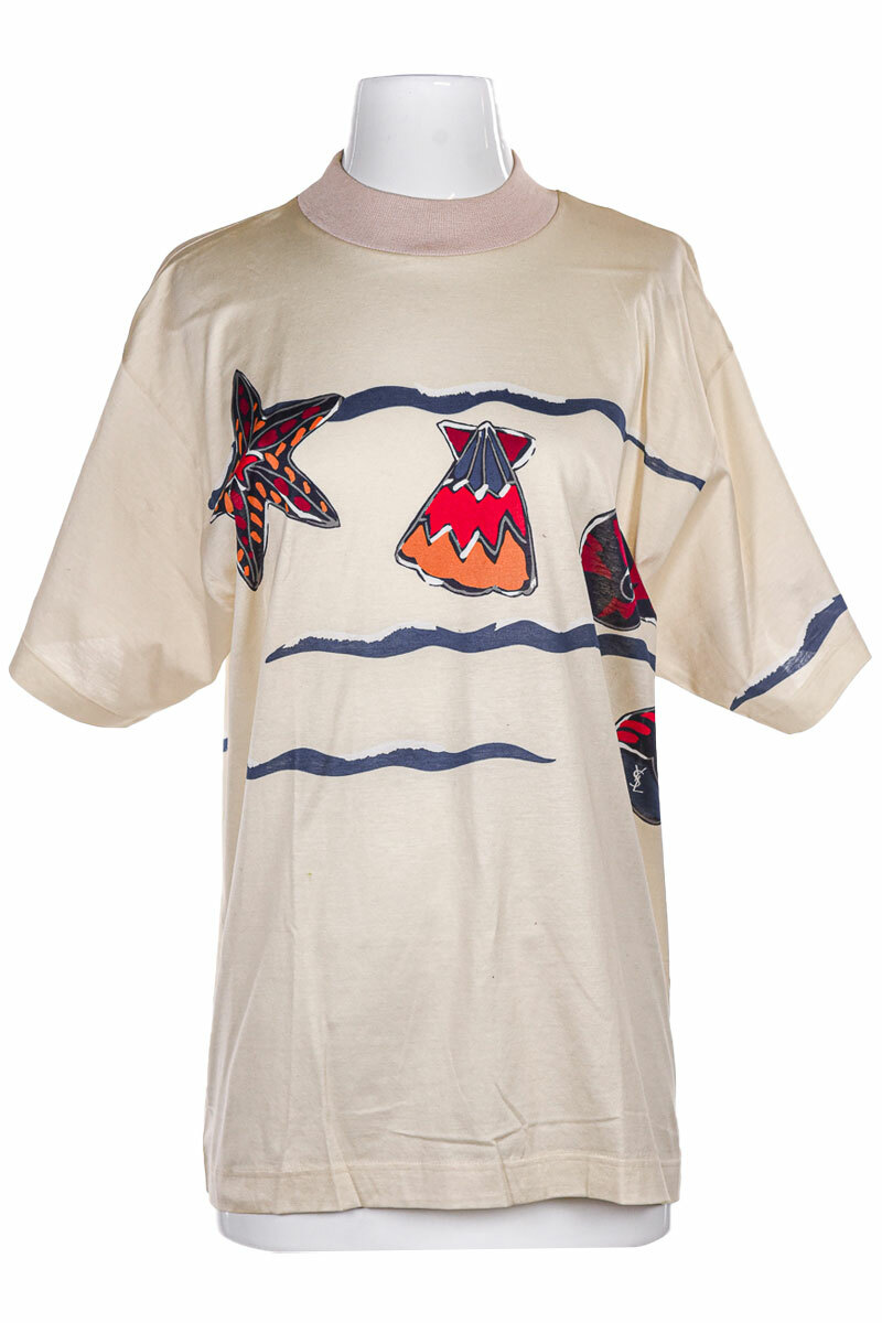 T shirt donna top Yves Saint Laurent Rive Gauche N A cotone avorio