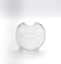 Clear Stemless Apple, 4&rdquo; Vintage Art Glass Paperweight w/ Controlled Bubbles
