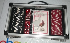 THE FAMOUS GROUSE POKER CARDS, DICE AND CHIP SET NICE In Clear Briefcase