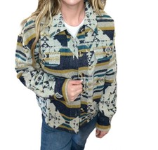 Mystree Bree Aztec Shirt Jacket In Light Grey Mix - Size L