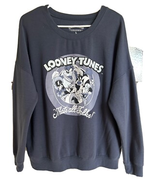 Looney Tunes Sweatshirt Large Blue That's All Folks! Warner Bros