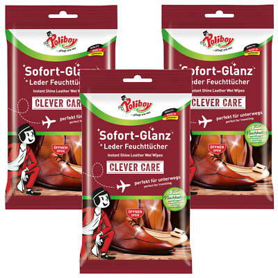 3x 10 Poliboy Sofort- Glanz Leder Feuchttücher Clever Care perfekt für unterwegs