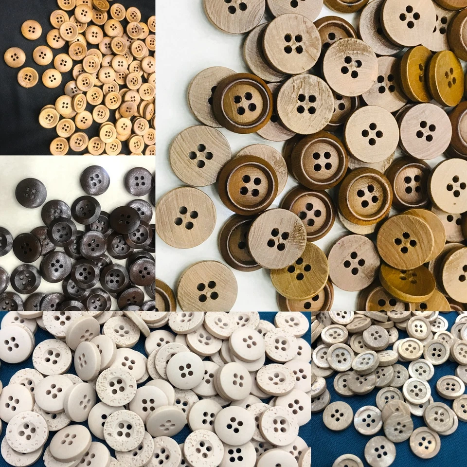 MARKENLOS KNÖPFE NATUR HANDMADE WITH GRAVUR HOLZ BUTTONS APPLIKATION NÄHKNÖPFE LÖCHER 4