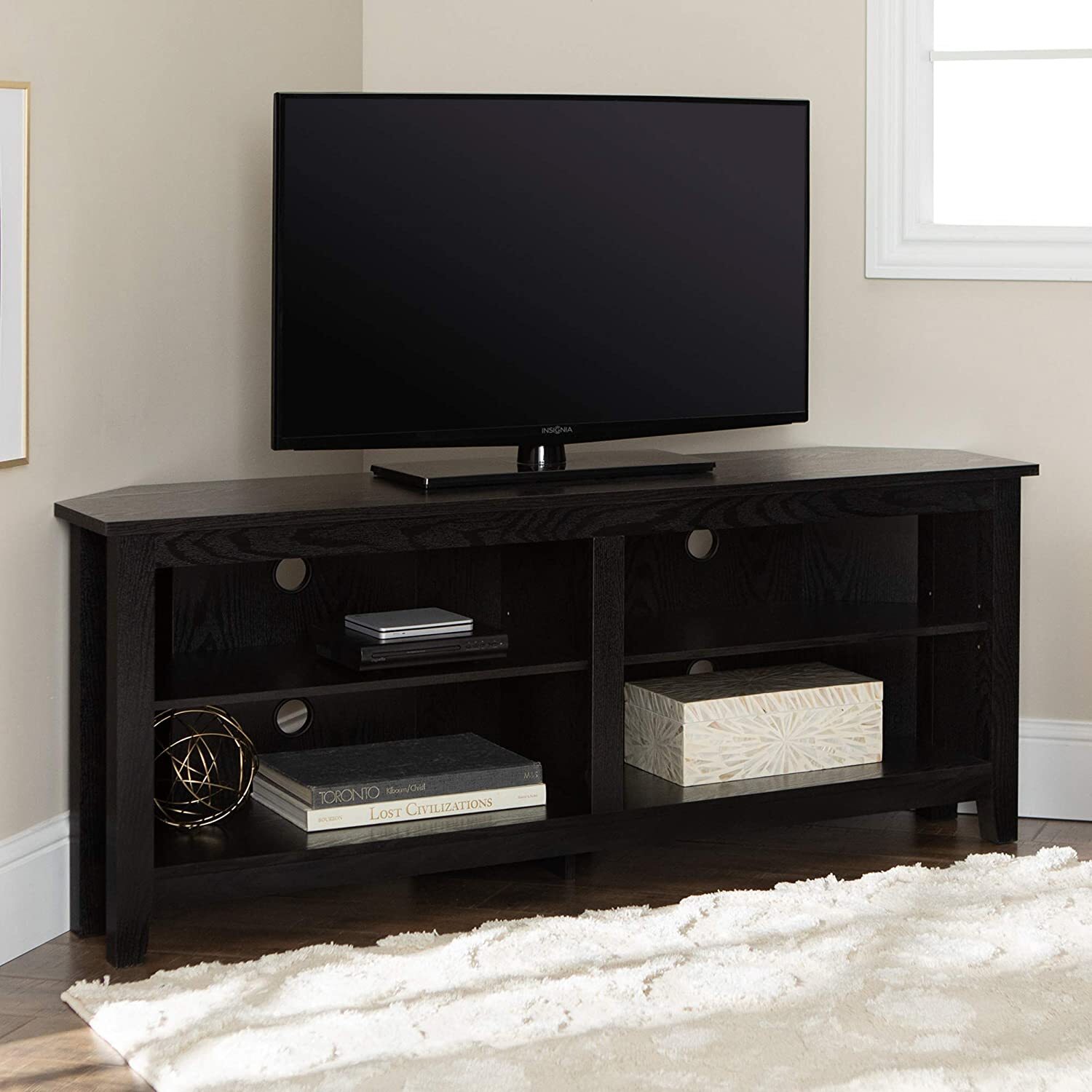 Walker Edison Maxwell 2 Shelf Corner TV Stand for TVs up to 65 Inches 58" Black