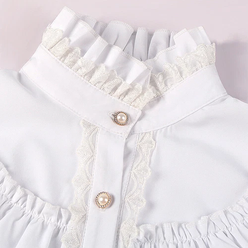 Ladies Shirt Ruffled Lace Top Victorian Blouse Bowknot Retro Gothic Chic Elegant - Bild 16 von 23