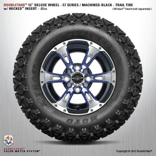 4 Double Take Machined Black Blue lifted 57 series Wheel &Tire 12" golf car - Picture 1 of 1