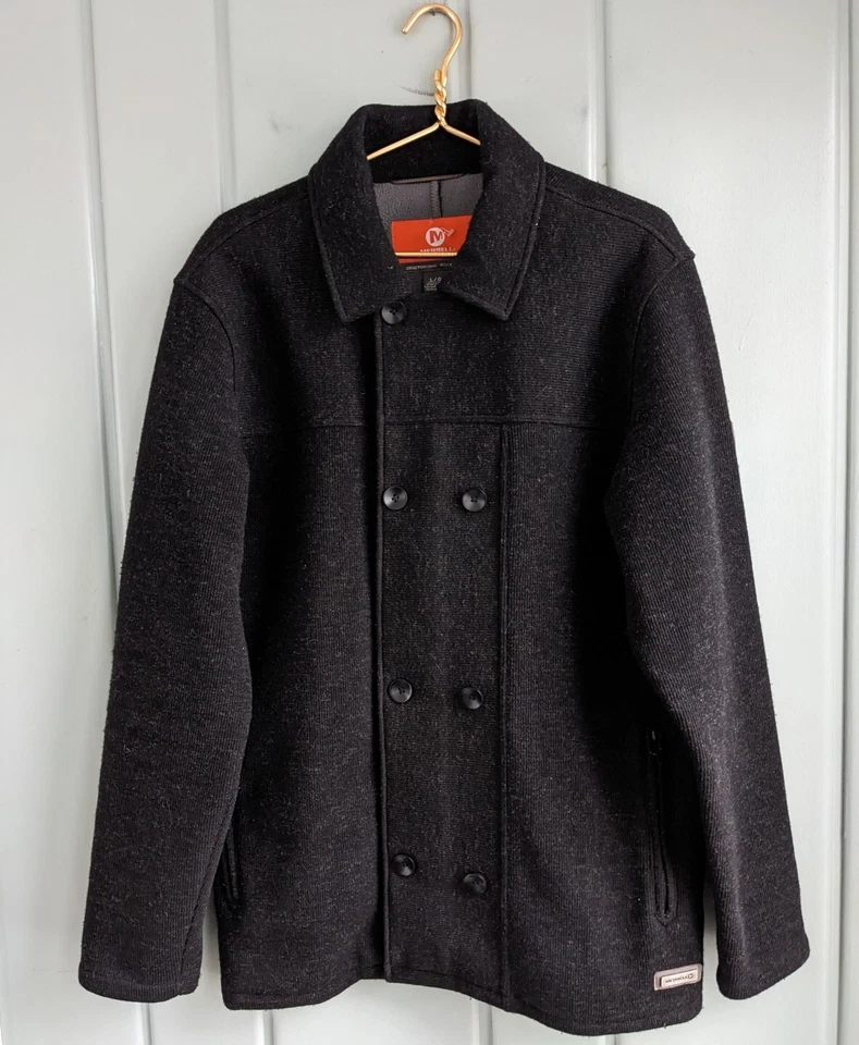 Merrell Mens Large Coat Jacket Black Pea Coat Jacket Wool Blend Select Performix - Image 3 of 4