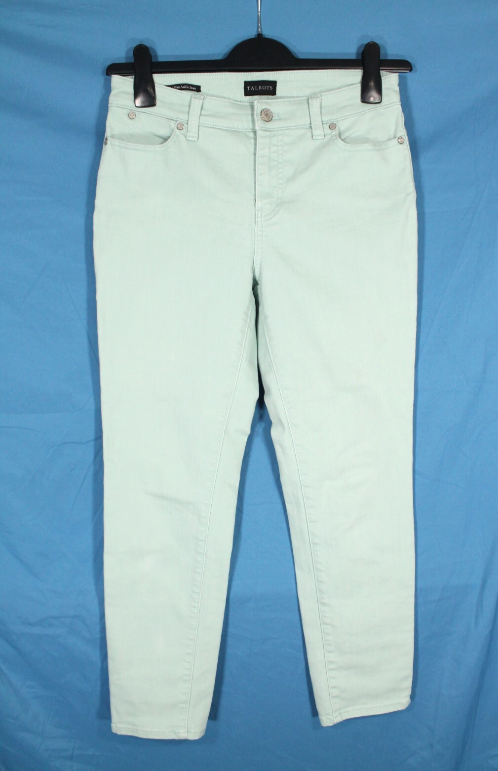TALBOTS Petite MINT GREEN Mid-Rise SLIM ANKLE LEG Stretch Denim Jeans Sz 4P
