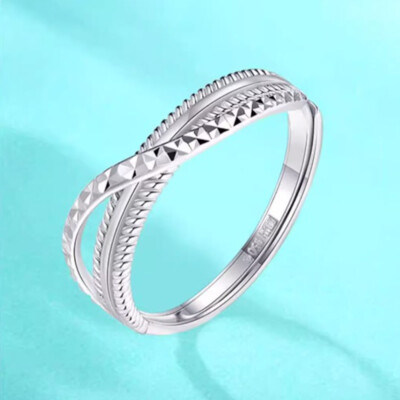 Pure Platinum 950 Band Women Lucky Two Line Crisscross Open Ring 2.6-2.8g Us:6-9