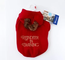 The Humane Society "Reindeer In Training" Red Hoodie Sweater Dog Pet Apparel