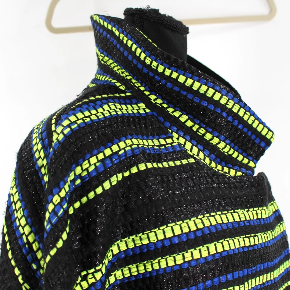 Abrigo a Rayas Milly Couture Eldridge Negro Tweed Frontal a Presión L Verde Neón Grande Foto 2 de 4