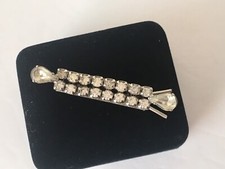 Vintage 1960 s Clear Prong Set Rhinestone Hair Brett Clip Silver Tone