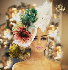 Kentucky Derby Fascinator Cream Blue Pink Mauve Big Theatrical Royal Ascot Hat