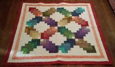 Rainbow Batik Bright Colorful Patchwork Quilt Lap/Throw 65x65 Vibrant MultiColor