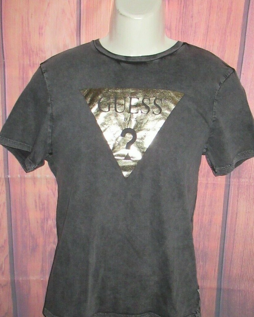 MENS GUESS ECO ORGANIC COTTON CHARCOAL BLACK ICONIC LOGO T