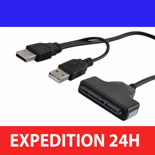 Cable Adaptateur 2 USB 2.0 vers Sata 22 broches pour Disque Dur 2.5" HDD