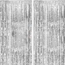 2 Pack Silver Foil Curtain Party Streamers Metallic Tinsel Foil Fringe Photo Boo