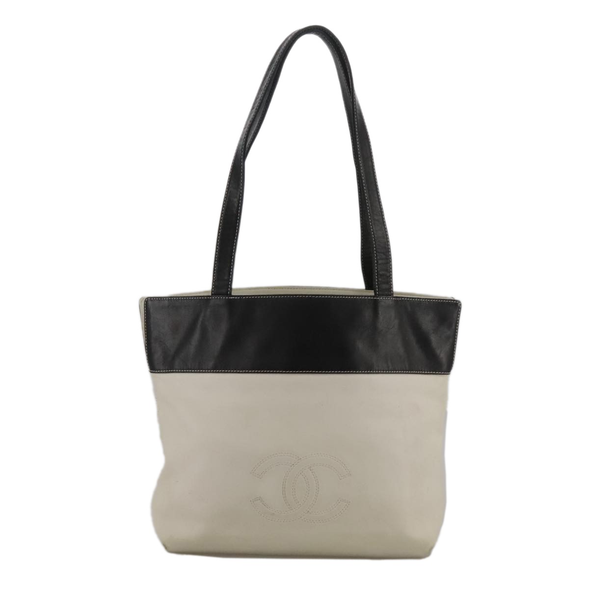 Chanel CC Logo White Leather Tote Bag Authentic Luxury