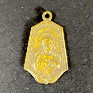 Sacred Heart of Jesus Religious Medal Our Lady of Mt Carmel Pendant Vintage