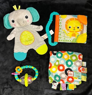 BRIGHT STARTS Baby Sensory Toy Bundle, Taggies, Soft, Sensory, Elephant, Teether
