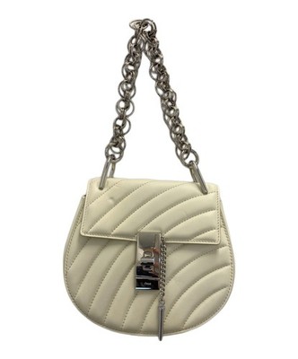 Chloe Drew Bijou White Quilted Leather Chain Shoulder Bag Silver 2Way