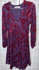 Taylor Burgundy Velvet Burnout 3/4 Puff Sleeves Babydoll Dress Size L Whimsigoth