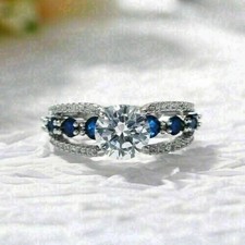 2Ct Round Cut Lab Created Diamond & Sapphire ...