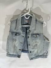 Vintage Cropped BONGO Distressed Denim Jean Vest Size XL Grunge Y2K 90s Fashion
